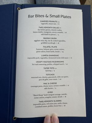 Bar menu  at Twelvemonth in Burlingame