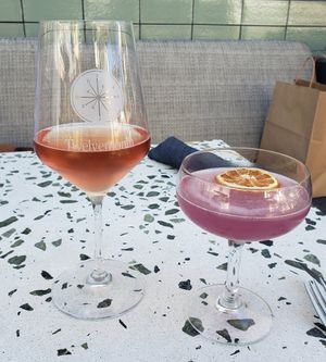 Glass of rose and a Corpse Reviver cocktail at Twelvemonth in Burlingame