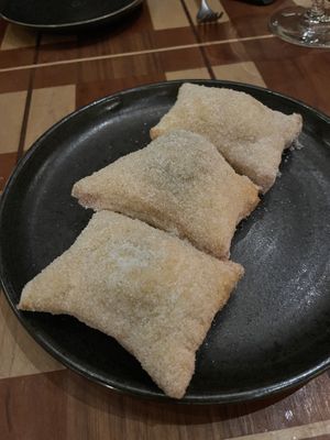 Fried Apple Hand Pies: caramelized apple, puff pastry, garam masala sugar  at Twelvemonth in Burlingame