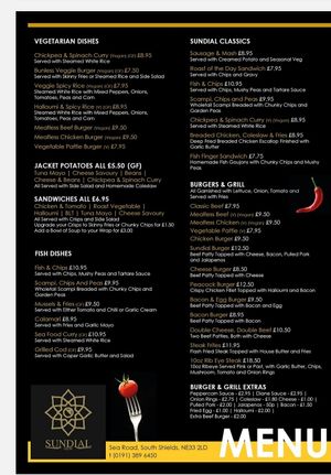Online menu at The New Sundial in South Shields