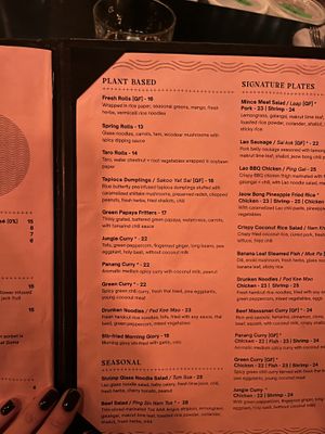 Plant based menu  at Lao Lao Bar in Toronto