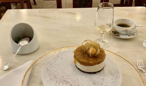 Desserts (gift from the chef + pumpkin “cheese” cake + expresso)  at Remédio Santo - Baixa in Porto