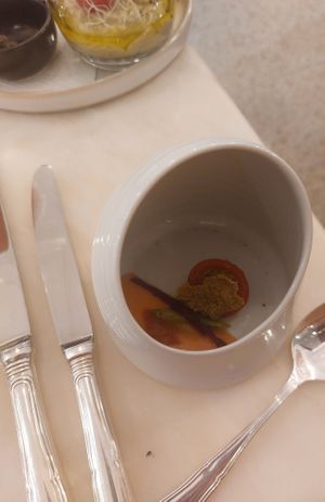 slightly spicy gaspacho (few bites but so amazing) at Remédio Santo - Baixa in Porto