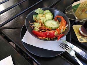 Salad that comes with schnitzel at Brauhaus Zwiebel in Soest