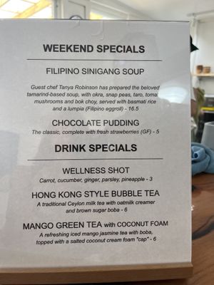 Weekend specials  at MAZU in Yellow Springs