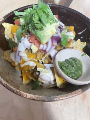 Chaat nachos (daily special)  at MAZU in Yellow Springs