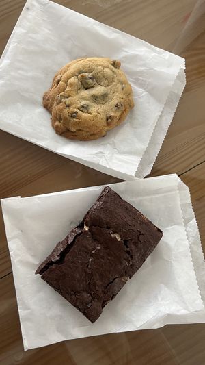 Vegan/Gluten-Free chocolate chip cookie + Vegan S’mores Brownie  at Maggie Magee's Bake Shop in Fircrest