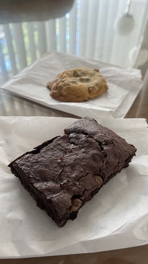Vegan/Gluten-Free chocolate chip cookie + Vegan S’mores Brownie  at Maggie Magee's Bake Shop in Fircrest