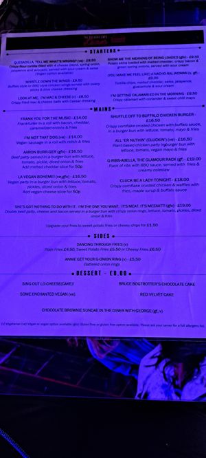 Food menu (March 2023) at The Theatre Cafe Diner in London