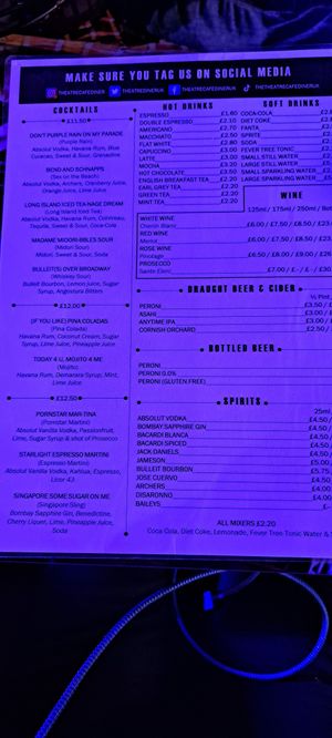 Drinks menu (March 2023) at The Theatre Cafe Diner in London