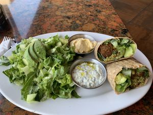 Falafel wrap w/ salad and hummus   at Panini Kabob Grill in Carlsbad