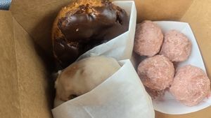 Vegan lemon, vegan Mexican chocolate and vegan raspberry mochi balls. Yummy! at Vio Handcrafted Pastries in Vacaville