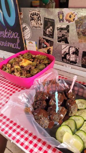 Nachos with Soymeat & Vegan "Meatballs" at Pez Vegano in Mexico City