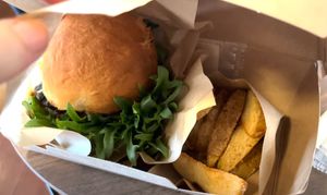 Misoy burger and koji salt fries at Kojiya Motomiya Misochaya - SHIMONO528 in Hachimantai