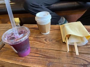 coffee, grape amazake soda, kiritanpo at Kojiya Motomiya Misochaya - SHIMONO528 in Hachimantai