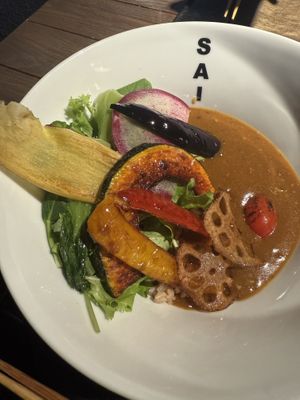 Wonderful curry with rice and delicious vegetables  at Sai-Cafe in Himeji