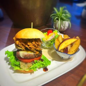 Truffle Mushroom Tempura Teriyaki Burger Combo.
Available Dinner Time Only!  at Love For All in Kanazawa