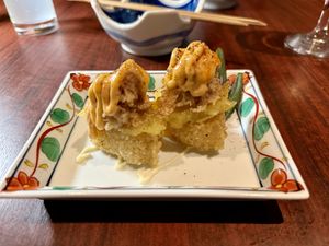 Spicy vegan tuna with crispy rice   at Love For All in Kanazawa