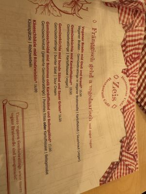 Vegan menu  at Restaurant Café Zeis in Bamberg