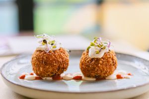Croquetas de patata y puerro
 at Baobab Soul Kitchen & Bar in Alicante