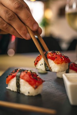 Niguiri de sandia asada at Baobab Soul Kitchen & Bar in Alicante