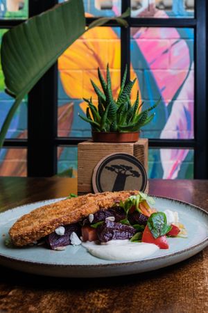 Milanesa de berenjena at Baobab Soul Kitchen & Bar in Alicante