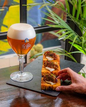 Milhojas de patata con queso de anacardos y caponata

 at Baobab Soul Kitchen & Bar in Alicante