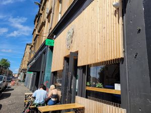 Restaurant front and outdoor seating at Ramen Dayo in Glasgow