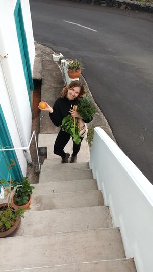 here comes the beautiful veggie fairy  at Casa del Mar in La Palma