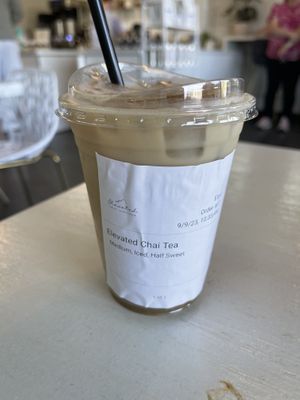 dirty chai w almond milk   at Elevated Coffee & Confections in Lemon Grove