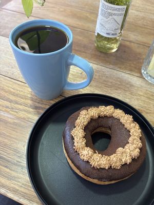Tiramisu donut and coffee - daily promotion, 59 pesos  at Monaladona in Guadalajara