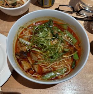 Spicy  mushroom noodles - yum!   at Momofuku Noodle Bar - Uptown in New York City