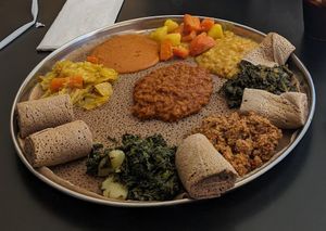 Veggie combo at Lucy Ethiopian Cafe in Boston