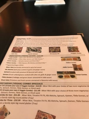 Menu at Lucy Ethiopian Cafe in Boston