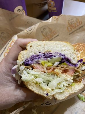 Dude this sando is LIT! Vegan Pee Wee on Dutch Crunch with all the toppings  at Ike's in Peoria