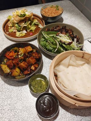 fried rice, grilled baby gem, chili mushrooms, black bean tofu at KOKUMY in Frankfurt