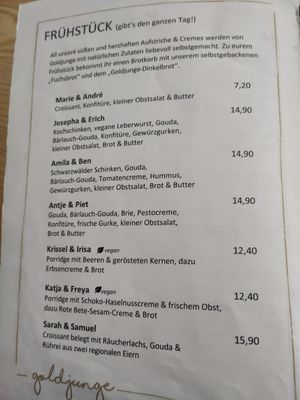 Menü at Café Goldjunge Köln Innenstadt in Cologne