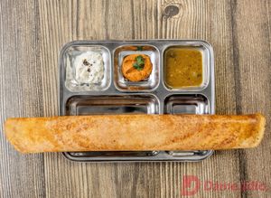 Masala Dosa - Indian thins and crispy Pancake made of rice and lentils and filled  with potatoes.  at Dookan Dosa Bistro in Prague