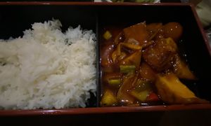 Cantonese sweet and sour tofu with jasmine rice   at Fusion in Durham