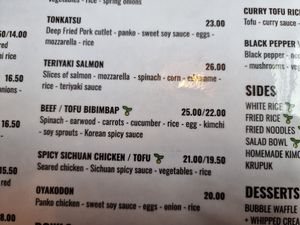 Vegetarian /possible vegan options on menu at Bowls in Bruges