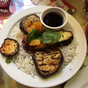 basmati rice and grilled veggies at La Cereria in Barcelona