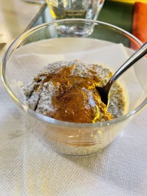 vegan chia pudding with rose jam  at La Cereria in Barcelona