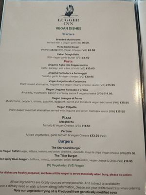 Menu. at The Lugger Inn in Penzance