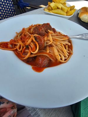 Vegan Polpette Pasta. at The Lugger Inn in Penzance