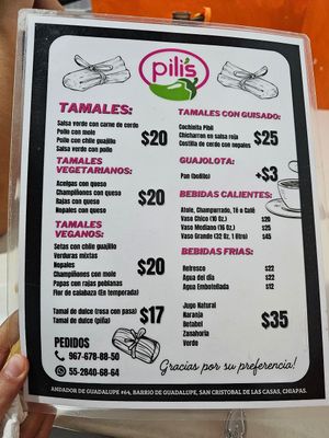 Menu at Pili's in San Cristobal De Las Casas