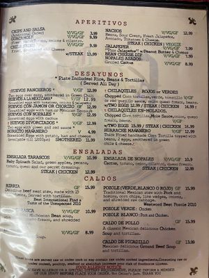 Part of the expansive, clearly labeled menu  at Tarascos in Denver