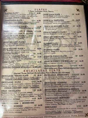 Part of the menu  at Tarascos in Denver