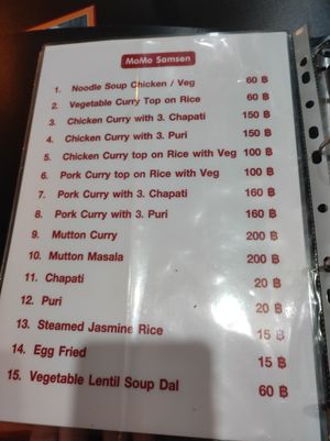 Indian (I think) menu at Momos Samsen in Bangkok