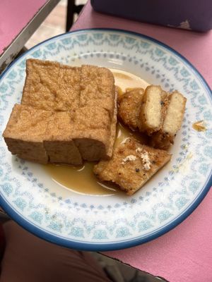 Fried tofu and vegetarian fish steak  at Nine Six Vegetarian Square - 九六素食坊 in Taipei