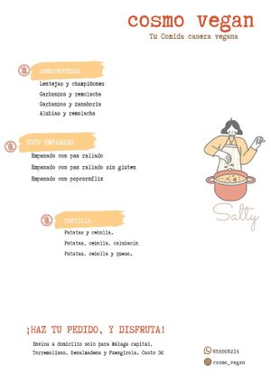 Catálogo de comidas saladas at Cosmo Vegan in Torremolinos